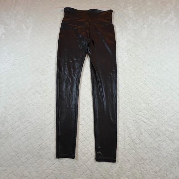 Spanx Faux Leather Leggings Power Waistband Shaping Compression Black Women Sz L - Picture 6 of 8